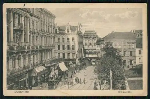 AK Dortmund Ruhrgebiet Brückstraße Geschäfte Straßenbahn Werbung 1917 gelaufen