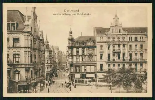 AK Dortmund im Ruhrgebiet, Westenhellweg und Brückstraße Straßenbahn 1913