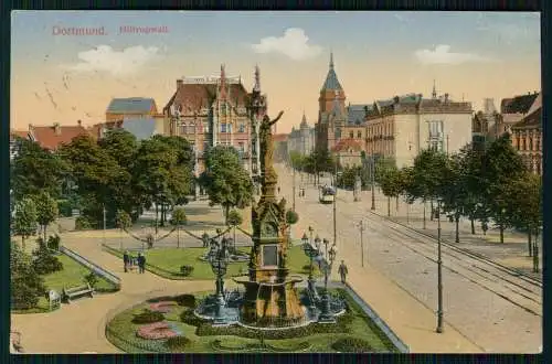 AK Dortmund im Ruhregebiet, Brunnen am Hiltropwall, Alfermann Park 1914 gelaufen