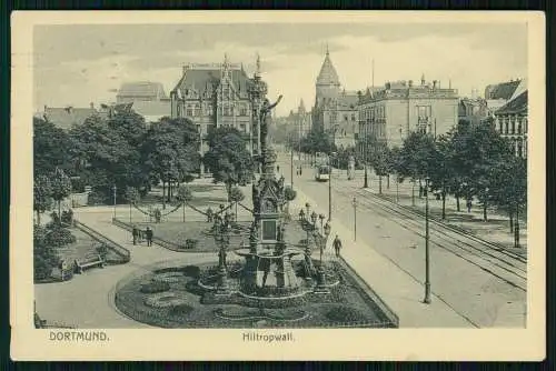 AK Dortmund im Ruhregebiet, Brunnen am Hiltropwall, Alfermann Park 1916 gelaufen