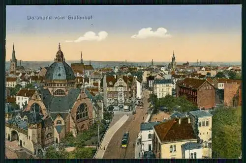 AK Judaika Dortmund Panorama vom Grafenhof, Kirche, Synagoge 1913