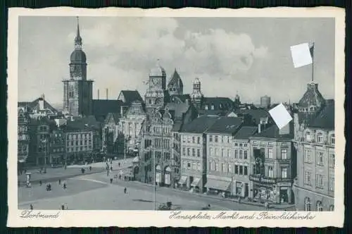 AK Dortmund im Ruhrgebiet Hansaplatz, Markt, Drogerie Reinoldikirche 1939