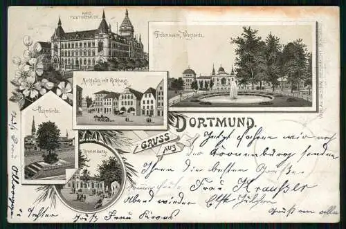 AK Litho Dortmund Kaiserl Post Kronenburg Vehmlinde Marktplatz Rathaus 1906 gel.