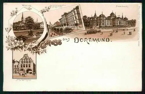 AK Lithographie Dortmund Kaiserstrasse mit Landgericht, Fredenbaum 1901 gelaufen