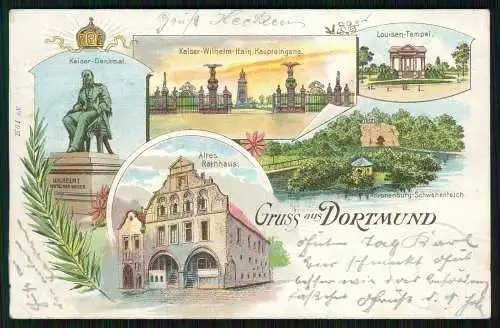 AK Litho Dortmund Kaiser Denkmal Fredenbaum Louisentempel Kronburg 1901 gelaufen