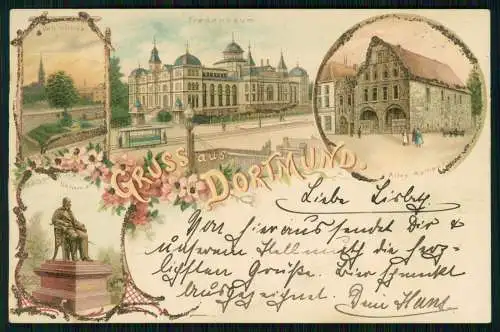 AK Glitzer Litho Dortmund Fredenbaum Rathaus Kaiser Wilhelm Denkmal 1901 gel.