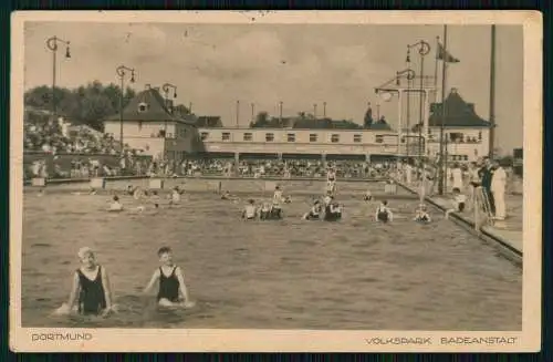 AK Dortmund im Ruhrgebiet, Badeanstalt Schwimmbad Volkspark 1930 gelaufen