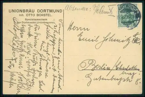 AK Dortmund Restaurant Unionbräu, Mittelbau - Inh. Otto Borstel 1909 gelaufen