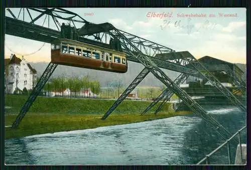 AK Barmen Wuppertal Schwebebahn über Fluss am Westend 1911 gelaufen