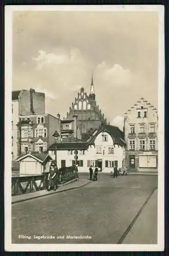 Foto AK Elbing Westpreußen, Legebrücke, Marienkirche um 1930