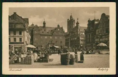 AK Darmstadt, Blick auf den Marktplatz, Marktstand Händler 1925 gelaufen