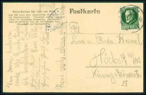 AK Lohr am Main Wallfahrtsort Mariabuchen Wallfahrtskirche Kloster 1915 gelaufen