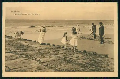 AK Nordseebad Borkum Ostfriesland Muschelsucher am Strand Buhne 1911 gelaufen