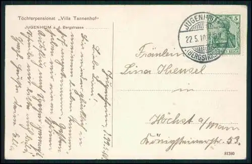 AK Jugenheim Bergstrasse Töchterpensionat Villa Tannenhof Gartenhalle 1910 gel.