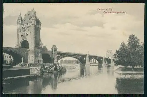 AK Worms am Rhein, Dampfer vor der Ernst-Ludwigs-Brücke 1902 gelaufen