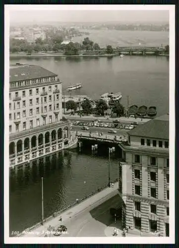 Foto AK Hamburg Die drei Alsterbecken Alsterarkaden Anlegestelle Blick von oben