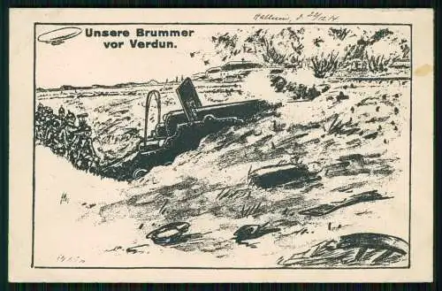 AK 1. WK Mörser Flak - Unser Brummer Schlacht vor Verdun - Feldpost-Karte