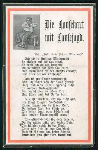 AK 1.WK Lied Die Lausekart mit Lausejagd 1916 Feldpost gelaufen Karte mit Knick