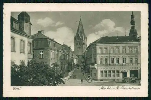 AK Soest Markt und Rathausstraße, Konditorei Cafe Fromme Kirche 1939 gelaufen