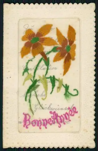 AK Seidenstick Ansichtskarte Postkarte Blume Bonne Année Glückwunsch um 1910