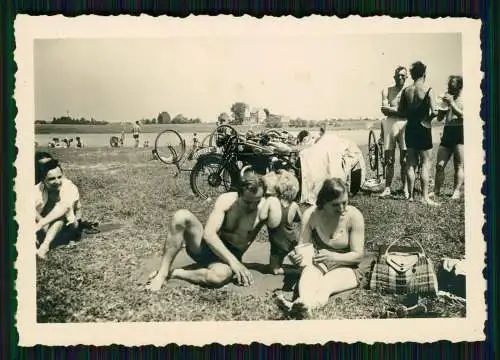 6xFoto Motorrad Kennzeichen IZ-107241 Rheinprovinz Baden am Rheinufer Damen 1939