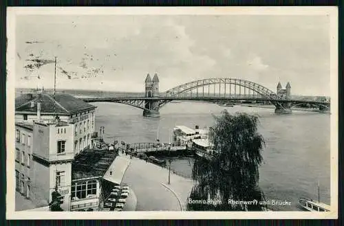 AK Bonn Rheinwerft und Brücke Köln Düsseldorfer Rheindampfschifffahrt 1937 gel.