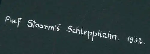 2x Foto auf Stoorms Schleppkahn Beförderung von Holzstämmen auf Fluß Rhein 1932