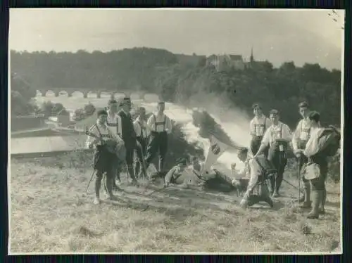 2xFoto 11x8 junge Bayern Lederhose Tracht Schaffhausen Rheinfall Wasserfall 1929