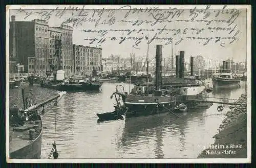 AK Mannheim am Rhein in Baden, Mühlau Hafen, Schiffe 1915 Feldpost gelaufen