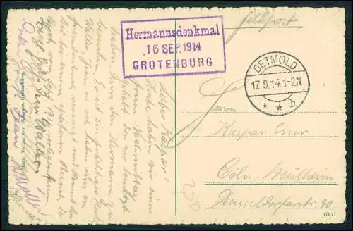 AK Detmold Lippe Hermanns-Denkmal Grotenburg Stempel 1914 Feldpost gelaufen