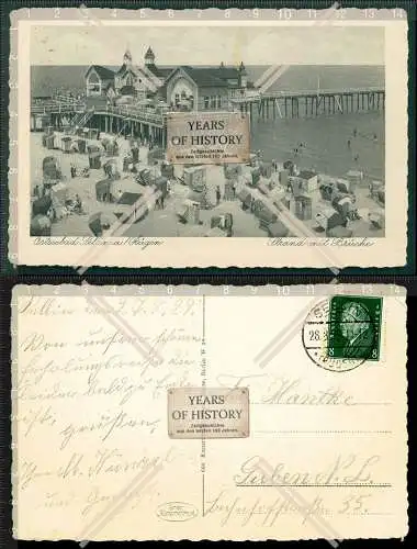 Orig. AK Sellin Rügen Strand mit Brücke 1929 gelaufen