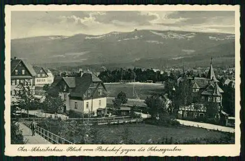 AK Szklarska Poręba Ober-Schreiberhau Blick vom Bahnhof Schneegruben 1936 gel.