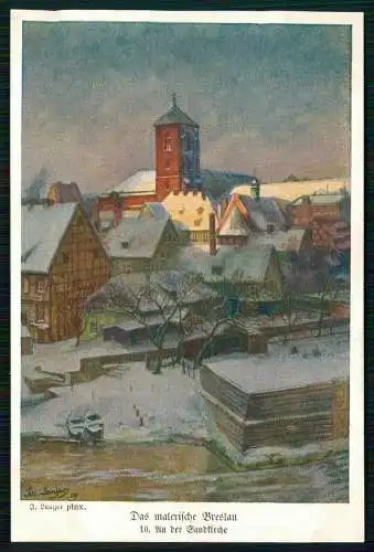 Künstler AK Langer J. - Wrocław Breslau Schlesien, An der Sandkirche, im Winter