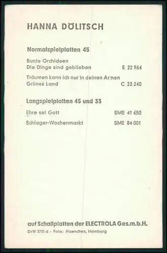 Foto AK Ansichtskarte Postkarte Sängerin Hanna Dölitsch, Portrait, Autogramm