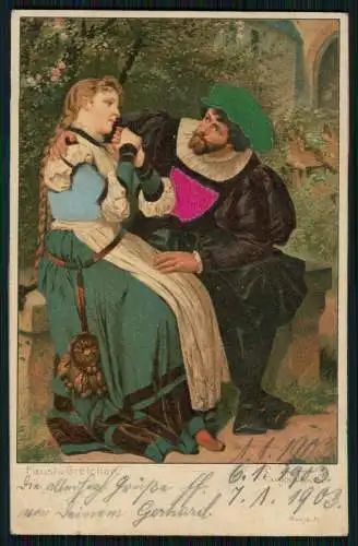 AK Präge Litho mit Seide Faust und Gretchen 1908 gelaufen