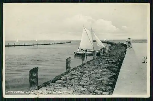 AK  Mrzeżyno Deep Pommern, Regamündung Segelboot 1939 gelaufen