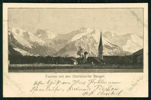 AK Fischen im Allgäu Kirche Berge Entschenkopf Nebelhorn Rubihorn 1916 gelaufen