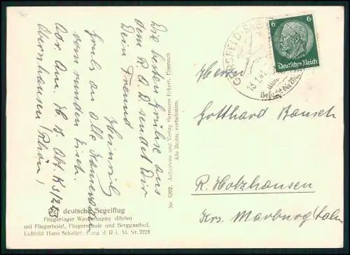 AK Gersfeld Rhön Wasserkuppe Fliegerhotel Fliegerschule Berggasthof 1941 gel.