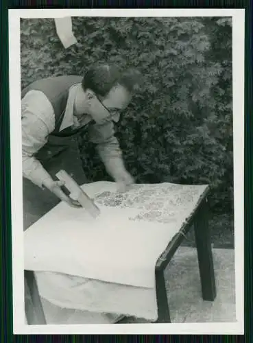 6x Foto Linolschnitt Schnitzwerkzeug Linolschneider bei der Arbeit 1945-47