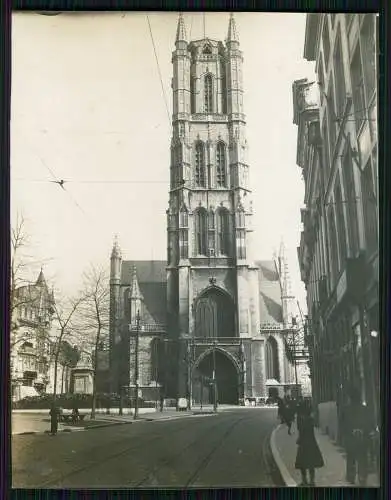 Foto Gand Gent Ostflandern an der St. Bavo-Kathedrale Passanten Kutsche 1907