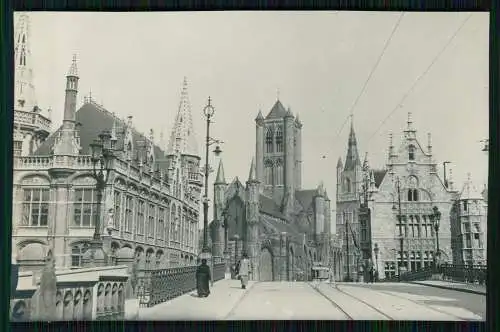 Foto Gent Belgien Sint-Niklaaskerk und Häuser am Kornmarkt Straßenbahn uvm. 1908