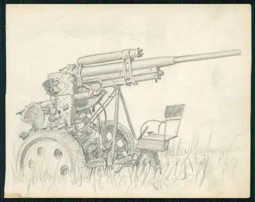Orig. Zeichnung 16x13cm Edgar Müller Wehrmacht Zeichner - Geschütz Feldhaubitze