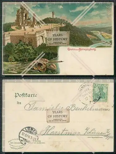 AK Litho Ansichtskarte Hohensyburg Dortmund Kaiser Wilhelm Denkmal 1904 gelaufen