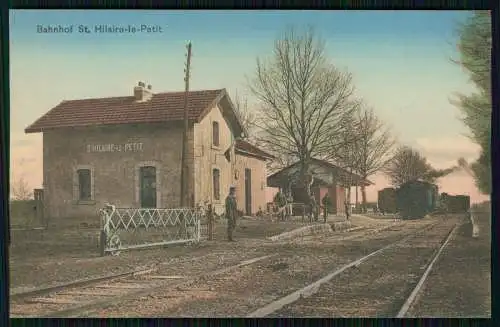 AK 1. WK St. Hilaire le Petit Marne, Bahnhof, Gleisseite, Dampflokomotive 1916