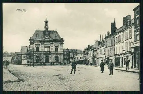 AK 1.WK Attigny Ardennes Marktplatz Rathaus Deutsch Soldat Bernardy Lebensmittel