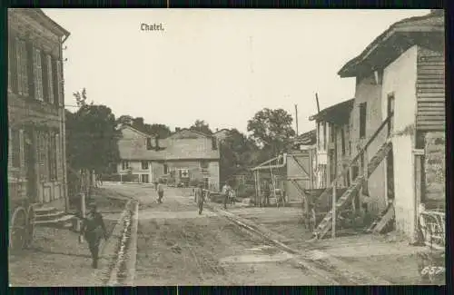 AK 1. WK Chatel deutsche Soldaten Rotes Kreuz Fahrzeug Dorfstraße