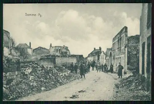 AK 1. WK Somme Py, zerstörte Stadt, Ruinen, Kirche, 1915-16