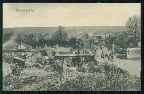 AK 1. WK Sainte Marie à Py Marne, Ortsansicht, Ruinen deutsche Soldaten