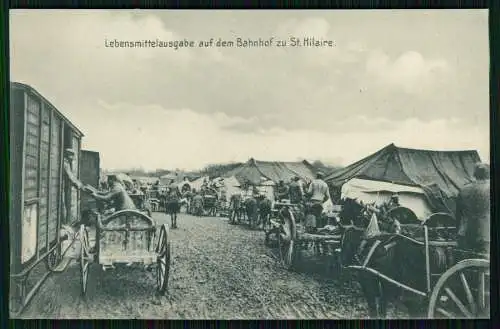 AK 1. WK St. Hilaire le Petit Marne Lebensmittelausgabe auf dem Bahnhof