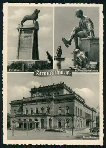 AK Braunschweig Till Eulenspiegel Brunnen der Löwe Staatstheater Karte gelaufen